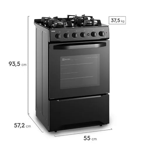 Cocina de Gas Electrolux Base de Vidrio Negro de 4 Quemadores y grill