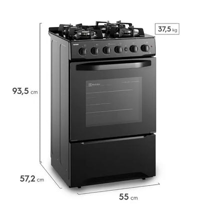 Cocina de Gas Electrolux Base de Vidrio Negro de 4 Quemadores y grill