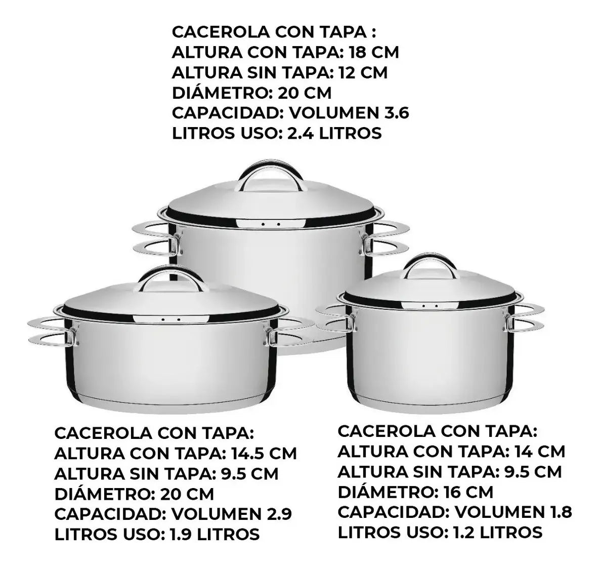 JUEGO DE OLLAS TRAMONTINA ACERO INOXIDABLE 3 PZS