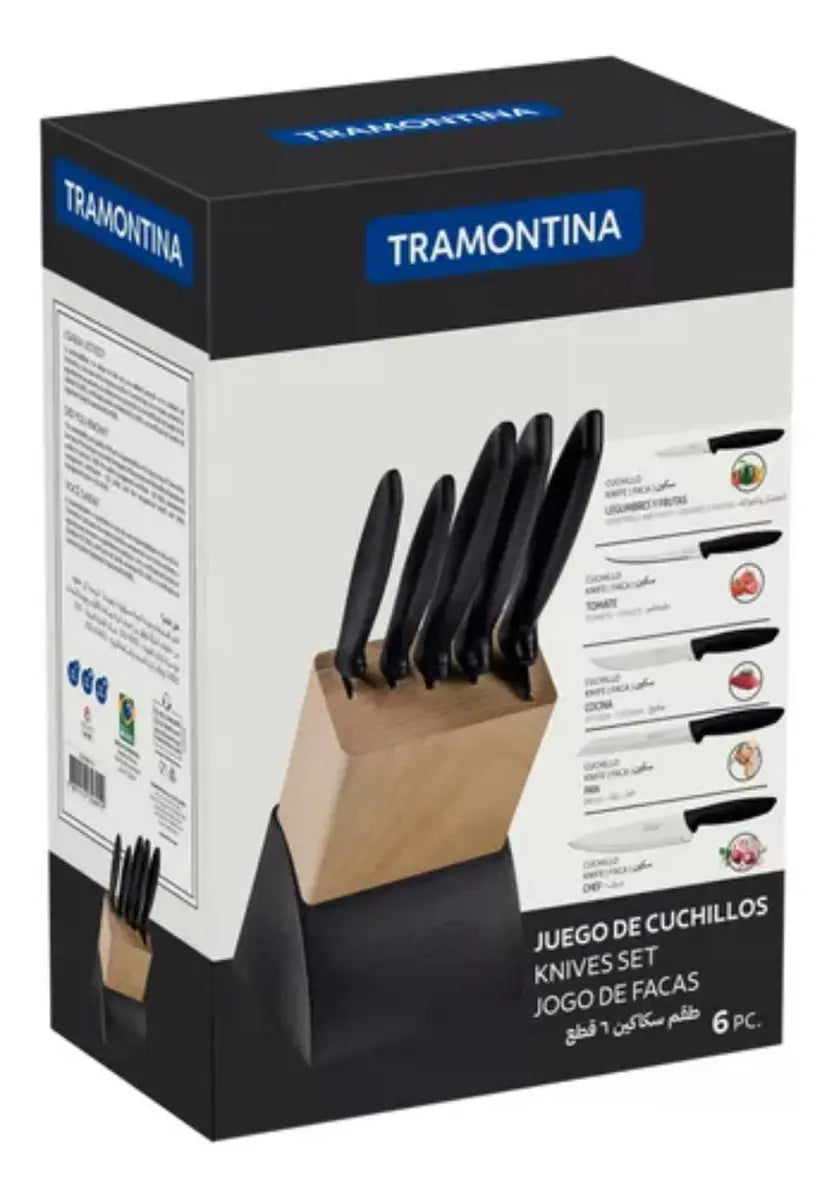 JUEGO DE CUCHILLOS TRAMONTINA CON BASE