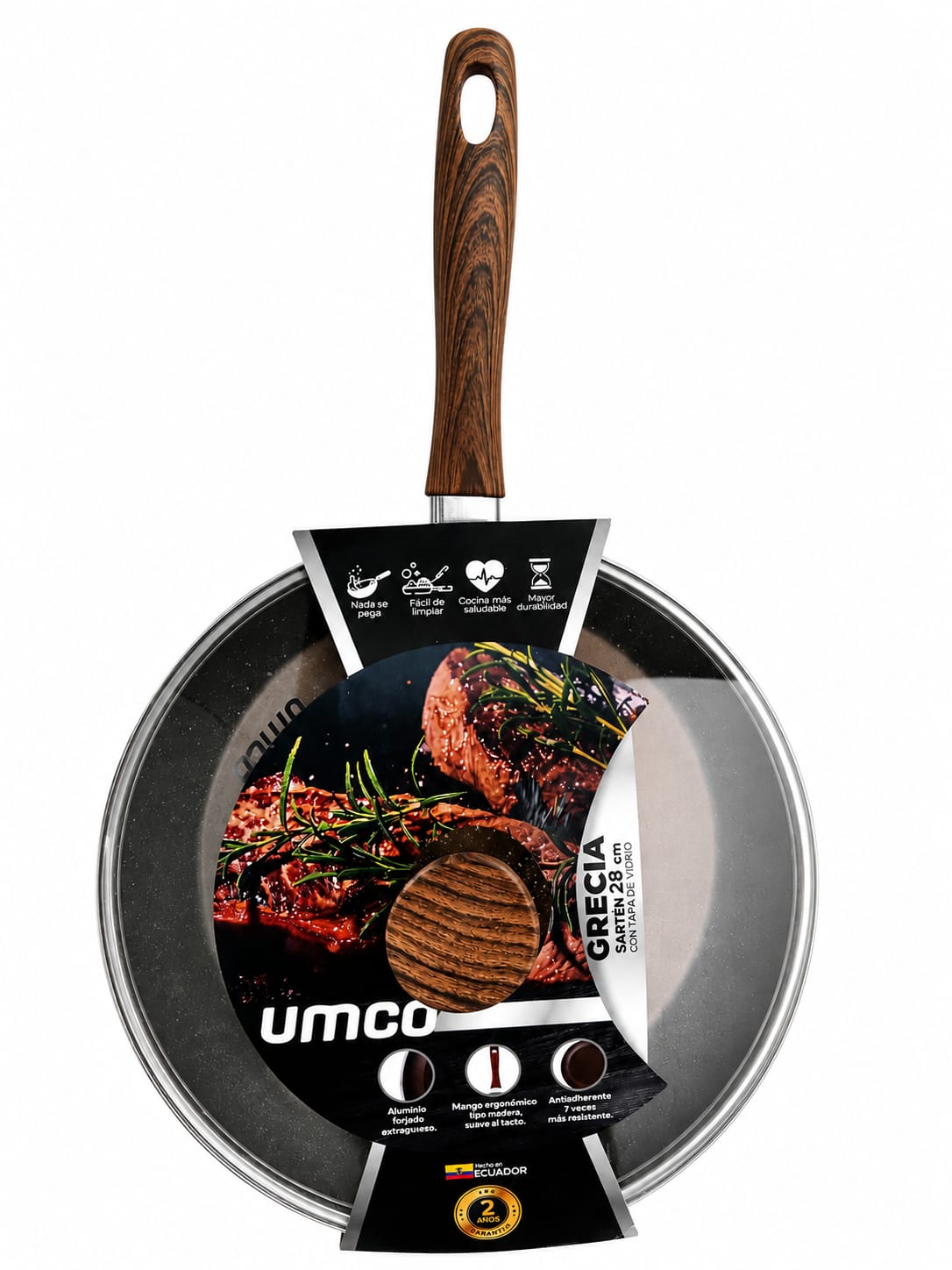 Sartén Grecia con Tapa de Vidrio 28 cm Warenhaus